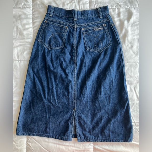 80s Vintage Calvin Klein Denim Skirt | 100% Cotton | Midi Length | Size 6 - Picture 3 of 15